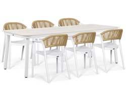 Tuinset 6 personen 220 cm Kunststof Wit Domani Furniture Toscano/Tavano