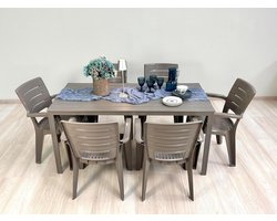 Tuinset 6 Personen – Luxe Tafel Thomas met 6 Stoelen Anita in Taupe – Duurzaam IJzer & Hars Frame, Modern Design, Weerbestendig Buitenmeubilair voor Tuin en Terras | House&Garden