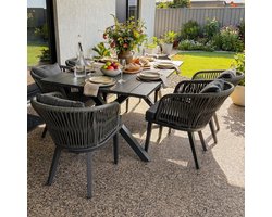 Tuinset 6 personen met tafel en stoelen – Polyrotan dining set met aluminium frame en kussens, weerbestendig – Luxe tuinmeubelset grijs – Urbanhome
