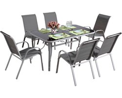 Tuinset 6 personen tuinmeubelen textileen "Cordoba + Porto" lichtgrijs