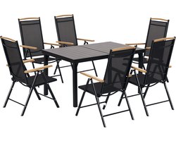 Tuinset 7-delig Inklapbaar voor 6 Personen - Aluminium Tuintafel met 6 Mesh Stoelen Zwart