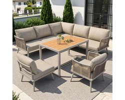 Tuinset 7-Delig - Modulaire Hoekbank Met Rope Armleuning - Buitenmeubelen Beige