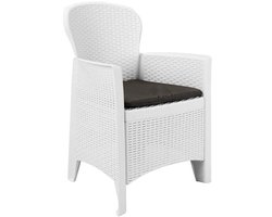 Tuinset 7-Delig Wit - 1 Tafel 6 Stoelen - Kunststof Rotan Look - Weerbestendig Buitenmeubilair - Voor Terras Balkon Tuin