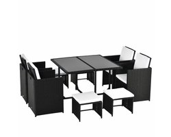 Tuinset - 9-delige Zitgroep - met 1 Tuintafel & 4 Stoelen & 4 Krukken - Tuinmeubelset voor 8 Personen - Tuintafelset - Tuin Eetset - Diningset - Zitset - voor Terras, Balkon, Tuin - Polyrattan - Zwart