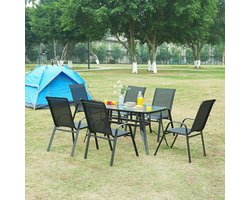 Tuinset Aradeo 7-delig tuintafel met tuinstoelen zwart