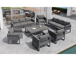 Tuinset, buitenbank, 10-zits, loungeset voor de tuin met verstelbare poten, kussens en roestvrij metalen frame voor balkon/terras, grijs