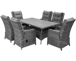 Tuinset Dublin | 6 personen | Verstelbaar | Rechthoekig 180 cm | Wicker & keramiek