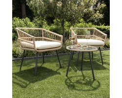 Tuinset Dylano Rattan 2 Stoelen & 1 Tafel Naturel - Giga Meubel