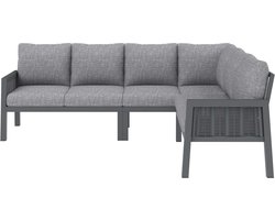 Tuinset - Hoek Loungeset Met Eettafel En Bank - 8-Persoons Buiten Eet- En Loungeset - Verzinkt Metalen Frame En Glasplaat - Grijs