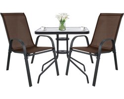 Tuinset ISLAND – vierkante tafel 60 cm + 2x SOFIA stoelen – bruin – balkon / terras