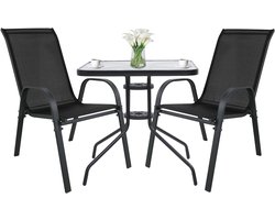 Tuinset ISLAND vierkante tafel 60 cm + 2x SOFIA stoelen – zwart – balkon & terras