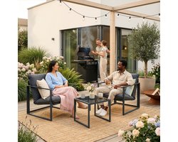 Tuinset Karg 3-delige loungeset tafel met 2 stoelen donkergrijs en zwart casa.pro