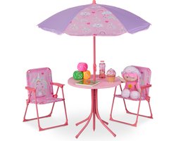 tuinset kinderen - kinderzitgroep met parasol - eenhoorn design - roze