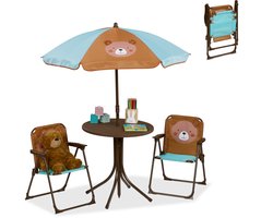 tuinset kinderen - met parasol - beer - bruin