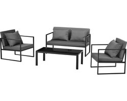 Tuinset loungeset 4-delig tuintafel tuinbank 2x tuinstoel zwart
