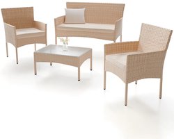 Tuinset / Loungeset Fort Myers - 4-delig - polyrotan - Crème / Zand