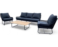 Tuinset / Loungeset Rio Zwart gevlochten Touw - Kussens Antraciet