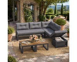 Tuinset Loungeset Sofa Tuinmeubilair Donkergrijs Met Opbergruimte Verstelbare Rugleuning Weerbestendig