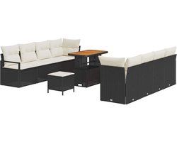 Tuinset – Loungeset – Zitgroep – Tuinmeubelen – Buitenmeubels – Poly Rattan – 6 Personen – Weerbestendig Met Kussens - Zwart/Cremewit