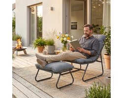 Tuinset Malmö 2-delig loungestoel met voetenbank tuinmeubelset donkergrijs casa.pro