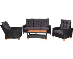 Tuinset MCW-G28, loungeset, acaciahout halfrond rotan verstelbaar MVG ~ antraciet, grijze kussens