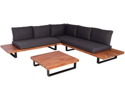 Tuinset MCW-H54, zitgroep loungeset, gesponnen polyacaciahout MVG aluminium ~ bruin, kussens donkergrijs