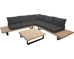 Tuinset MCW-H54, zitgroep, loungeset, gesponnen polyacaciahout, MVG-aluminium ~ lichtbruin, kussens donkergrijs