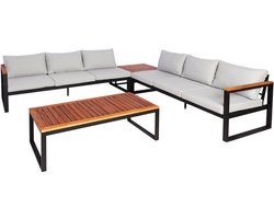 Tuinset MCW-L26, tuinlounge, loungeset, zitgroep, bank, aluminium en acaciahout, MVG-gecertificeerd ~ lichtgrijs