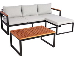 Tuinset MCW-L26b, tuinzitgroep loungeset bank, aluminium acaciahout MVG-gecertificeerd ~ lichtgrijs