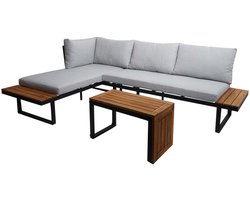 Tuinset MCW-L27, set zitgroep loungeset bank, spun poly aluminium acaciahout MVG-gecertificeerd ~ lichtgrijs