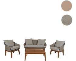 Tuinset MCW-N37, tuin-/loungeset bankstel, polyrotan hout acacia ~ grijs, kussens lichtgrijs