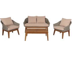 Tuinset MCW-N37, tuin/lounge set zitgroep, poly rotan hout acacia ~ grijs, kussens beige