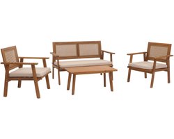 Tuinset MCW-N46, loungeset tuin loungebank fauteuil tafel, hout acacia MVG-gecertificeerd ~ kussens crème