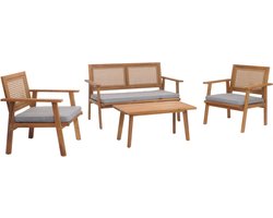 Tuinset MCW-N46, loungeset tuin loungebank fauteuil tafel, hout acacia MVG-gecertificeerd ~ kussens grijs