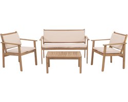 Tuinset MCW-O19, loungeset zitgroep bank fauteuil tafel, hout acacia MVG stof/textiel (180 g/m²) ~ kussens beige