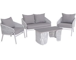 Tuinset MCW-P90, loungeset tuinlounge bank fauteuil tafel, touwvlechtwerk touw stof/textiel (180 g/m²) ~ lichtgrijs