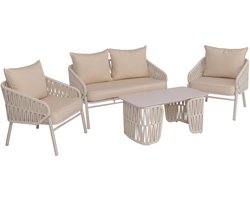 Tuinset MCW-P90, loungeset tuinlounge bank fauteuil tafel, touwvlechtwerk touwstof/textiel (180 g/m²) ~ crème