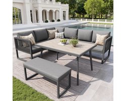 Tuinset met hoogwaardige zit- en rugkussens, tuinfauteuilset voor 6-8 personen, handgevlochten PE-rotan loungeset, weerbestendig terras sofa-set, grijs