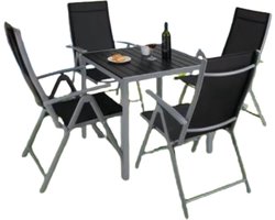 Tuinset met tuinstoelen Tavien - Tuintafel - 4 personen - Balkonset - 5-delige tuinmeubels - Aluminium - Klapstoelen - Zwart/zilver