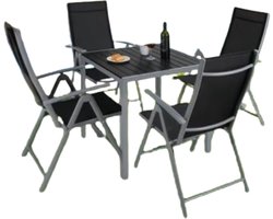 Tuinset met tuinstoelen - Tuintafel - 4 personen - Balkonset - 5-delige tuinmeubels - Aluminium - Klapstoelen - Zwart/zilver