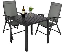 Tuinset met tuinstoelen - Tuintafel - 4 personns - Balkonset - 5-delige tuinemubelen - Aluminium - Zwart - Klapstoelen