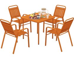 Tuinset Oranje – Tuinmeubelset – Buitentafel Met Stoelen – Balkonset – Terrasset – Weerbestendig Gepoedercoat Staal – Houtlook Tafelblad Onderhoudsvriendelijk