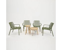 Tuinset porto loungestoel groen met Melfort bijzettafels bistroset