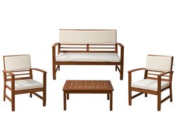 Tuinset - Progarden - 4-delig - Acaciahout - Wit - Inclusief kussens
