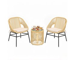 Tuinset ROLIPO - Outdoor Wicker Zitgroep - Meubel voor 2 Personen - 3-delige Bistroset - Balkonmeubel - Tuinmeubelset met 2 Stoelen + Tafel - Kleine Weerbestendige Lounge voor Tuin, Balkon, Terras