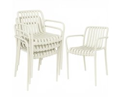 Tuinset stoelen 4 stuks stapelbare tuinstoelen terrasstoelen balkonstoelen tuinmeubelen eetkamerstoelen met armleuningen ergonomische rugleuning comfortabele zitstoelen voor tuin terras balkon 58,5 x 55 x 81,5 cm Crèmewit