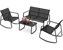 Tuinset Textiel - Buitenmeubels Set - Ontspannen Buiten - Schommelstoel Design - 4-delig - Zwart
