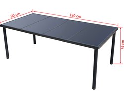 Tuinset – Tuinmeubelset – Buitenmeubilair – Terrasset – Eettafelset Zwart – 8 Stoelen – Gehard Glasblad – Waterafstotende Textielbekleding