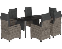Tuinset – Tuinmeubelset – Lounge Set – Terrasmeubelen – Buitenmeubels – Verstelbare Rug- En Voetensteun – Weerbestendig PE-Rattan Met Geharde Glasplaat