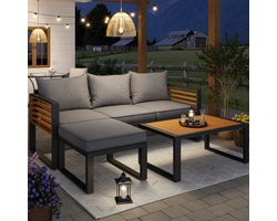 Tuinset, tuinset voor 3-4 personen, moderne outdoor-bankstel, tuinmeubelset met gegalvaniseerd ijzeren frame, loungemeubels, balkonset, tuin & terras